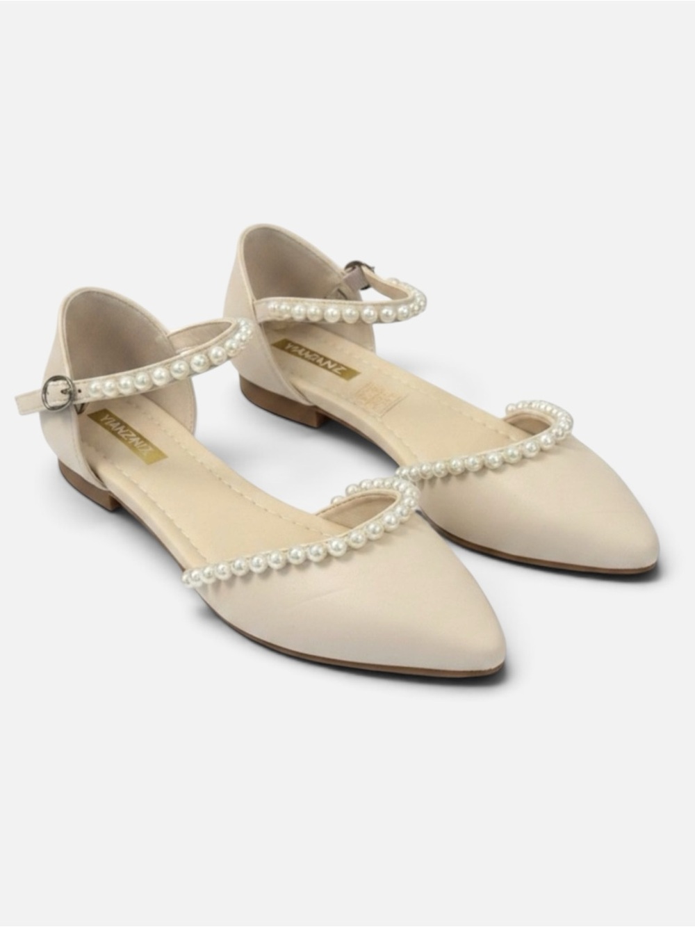 Pearl Bridal Ballet Flats Pointed Toe Mary Jane Wedding Shoes Size 9 NWT
